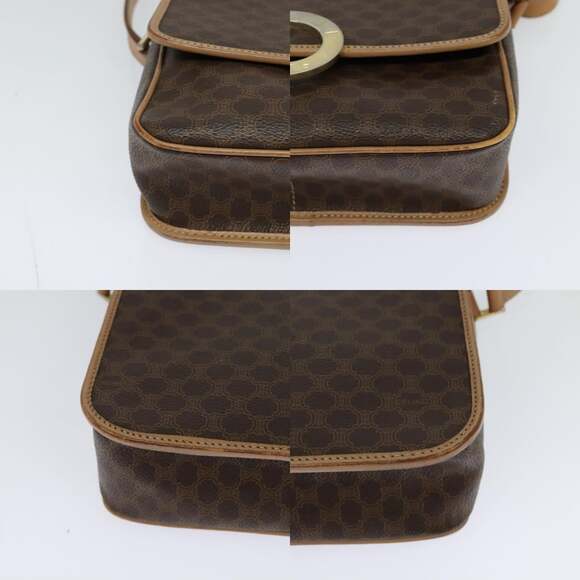 CELINE Macadam Canvas Circle Shoulder Bag Pvc Leather Brown Gold - Picture 10 of 12